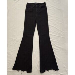 Flying Monkey Jeans Black High Rise Flare Women's 27 Ripped Hem Denim Y3945X